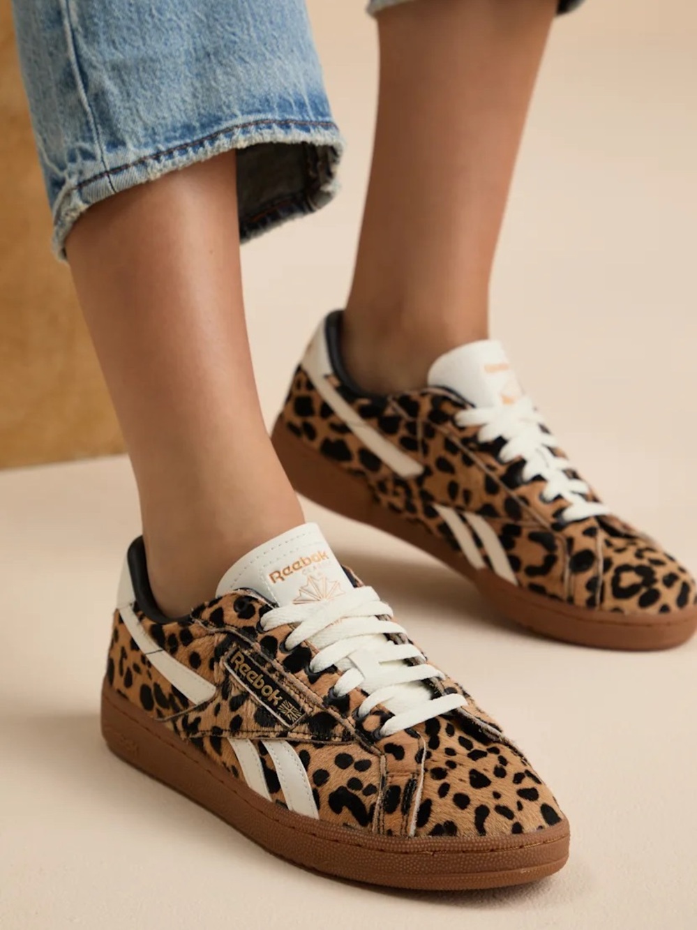 Reebok grounds club c UK leopard cheetah haircalf sneakers women’s 7.5 like new